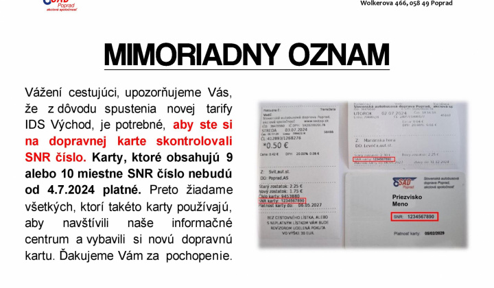 Aktuality / SAD Poprad Oznam o dopravných kartách - foto