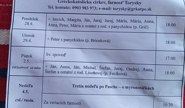 Aktuality / Liturgický program od 28.4. do 4.5. - foto