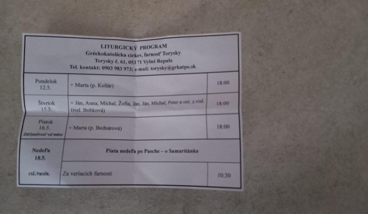 Aktuality / Liturgický program od 12.5. do 18.5. - foto