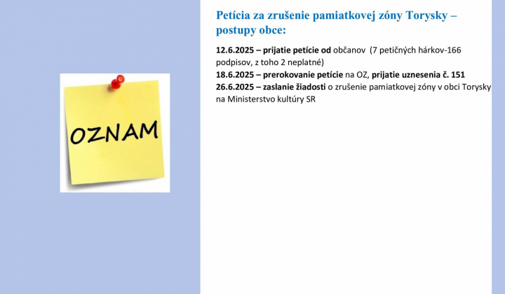 Aktuality / Petícia za zrušenie pamiatkovej zóny v obci Torysky - foto