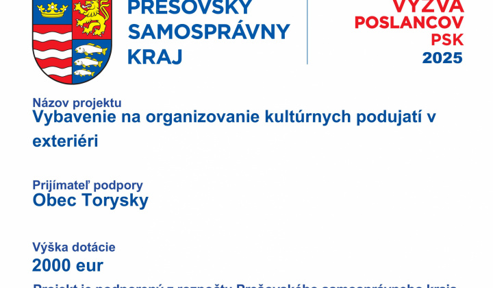 Aktuality / Podpora projektu Vybavenie na organizovanie kultúrnych podujatí v exteriéri z rozpočtu PSK - foto