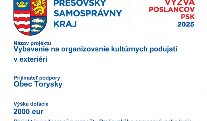 Aktuality / Podpora projektu Vybavenie na organizovanie kultúrnych podujatí v exteriéri z rozpočtu PSK - foto