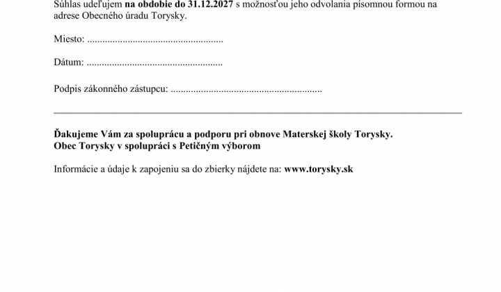 Aktuality / Tlačivá pre dobrovoľníkov a záujemcov o umiestnenie detí do MŠ Torysky - foto