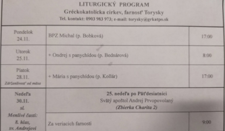 Aktuality / Liturgický program od 24.11. do 30.11.2025 - foto