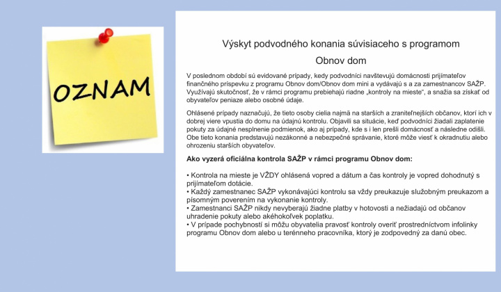 Aktuality / Pozor na podvodné konania súvisiace s programom Obnov dom - foto