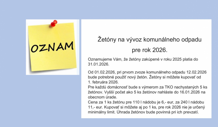 Aktuality / žetóny na vývoz TKO na rok 2026 - foto