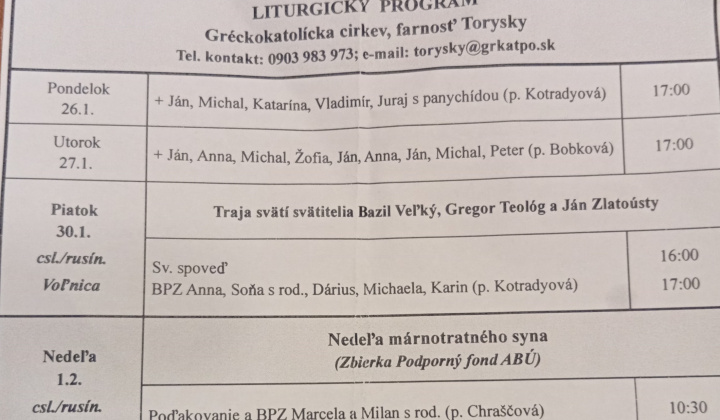 Aktuality / Liturgický program od 26.01. do 01.02.2026 - foto