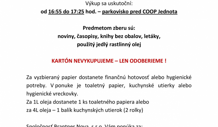 Aktuality / Výkup papiera a jedlých olejov dňa 25.03.2026 - foto