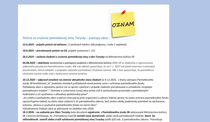 Aktuality / Aktuálny stav petície za zrušenie pamiatkovej zóny Torysky - foto