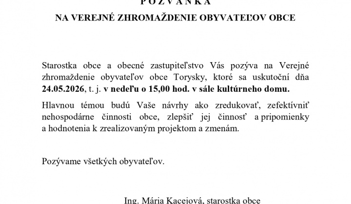 Aktuality / Pozvánka na verejné zhromaždenie obyvateľov obce - foto