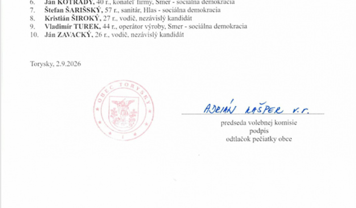 Aktuality / Zoznam zaregistrovaných kandidátov na starostku obce a poslancov ObZ  - foto