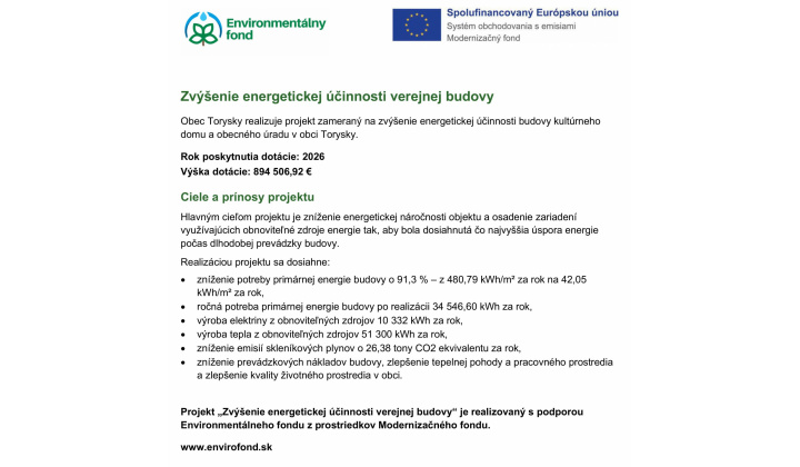 Projekt ''Zvýšenie energetickej účinnosti verejnej budovy''