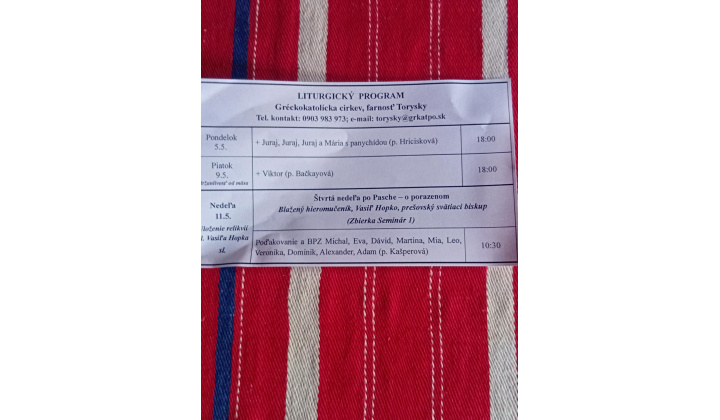 Fotka pre článok Liturgický program od 05.05. do 11.05., farnosť Torysky
