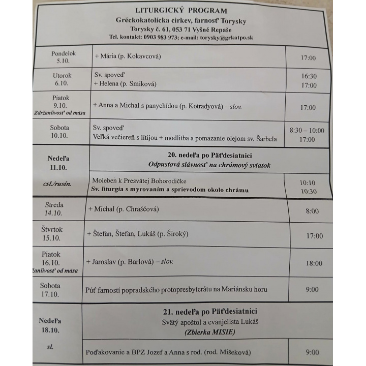Menšia fotka pre článok Liturgický program od 05.10. do 18.10.2026