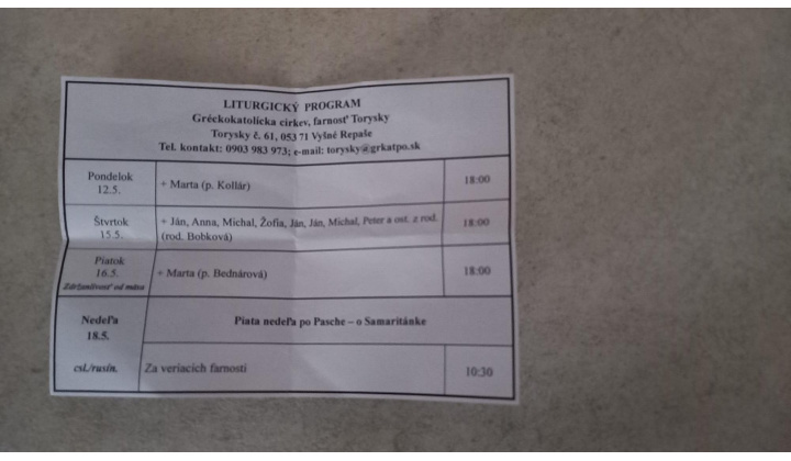 Fotka pre článok Liturgický program od 12.5. do 18.5.
