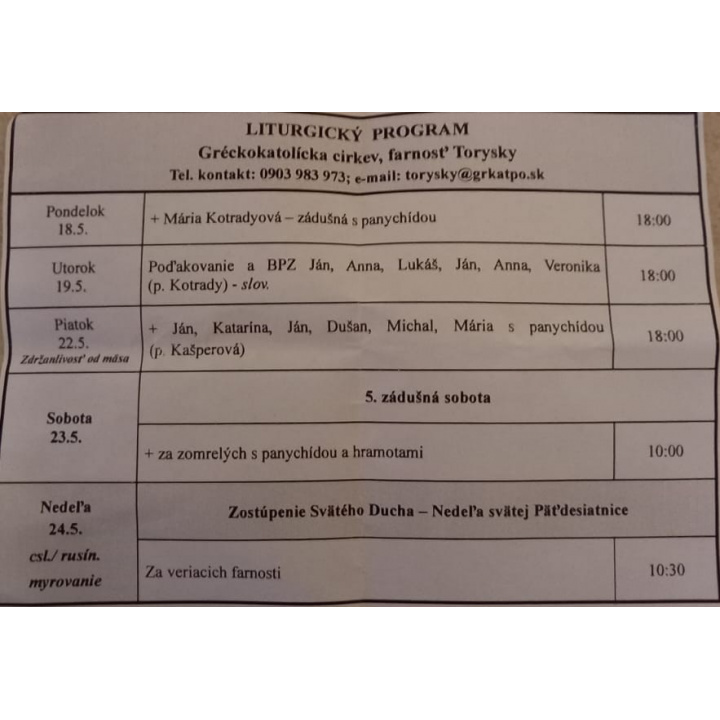 Menšia fotka pre článok Liturgický program od 18.05. do 24.05.2026