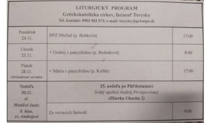 Fotka pre článok Liturgický program od 24.11. do 30.11.2025