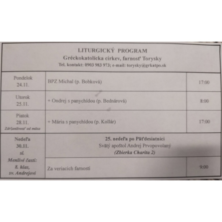 Menšia fotka pre článok Liturgický program od 24.11. do 30.11.2025
