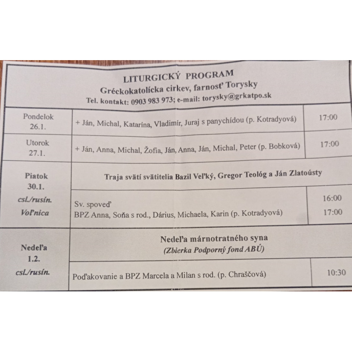 Menšia fotka pre článok Liturgický program od 26.01. do 01.02.2026
