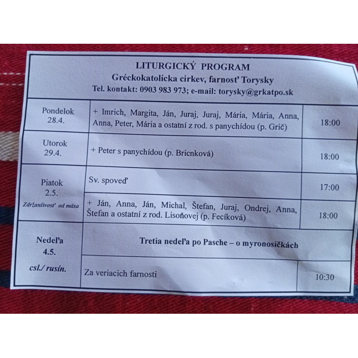 Menšia fotka pre článok Liturgický program od 28.4. do 4.5.