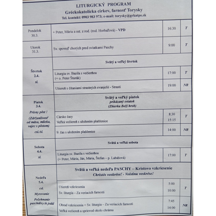 Menšia fotka pre článok Liturgický program od 30.03. do 05.04.2026, farnosť Torysky a N. Repaše