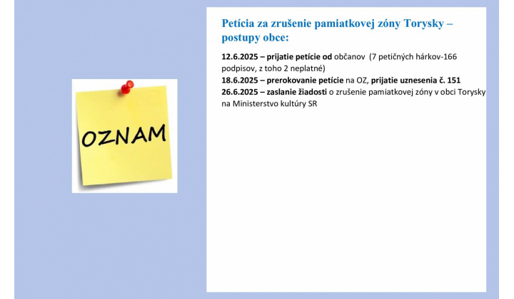 Fotka pre článok Petícia za zrušenie pamiatkovej zóny v obci Torysky
