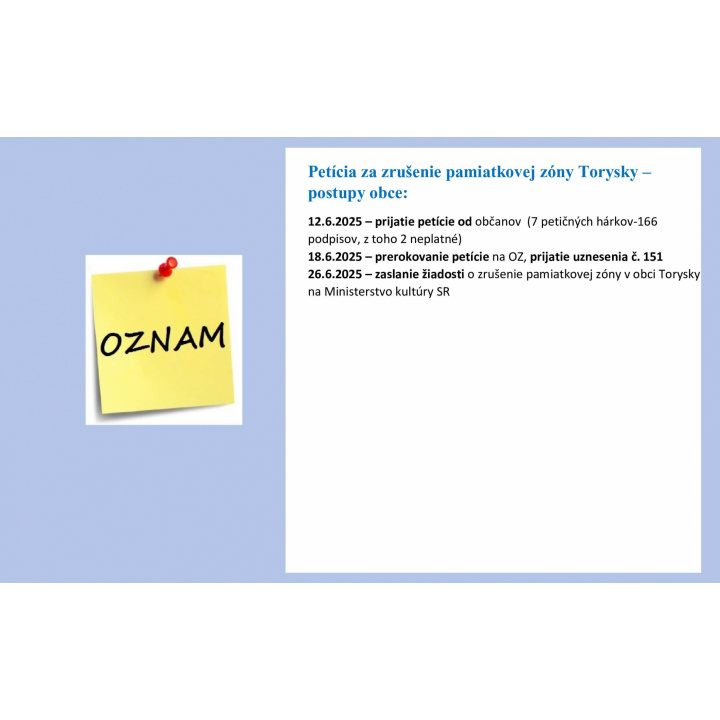 Menšia fotka pre článok Petícia za zrušenie pamiatkovej zóny v obci Torysky