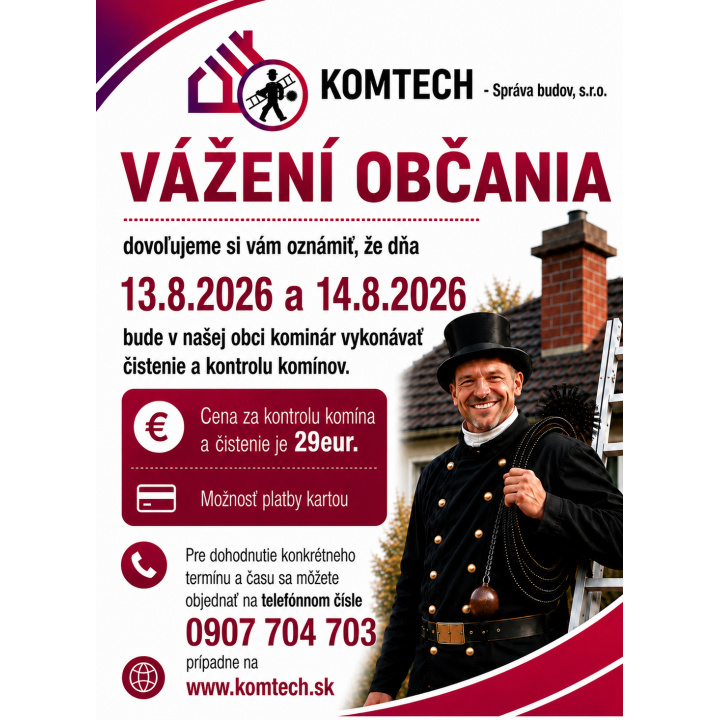 Menšia fotka pre článok Ponuka na čistenie komínov 13. a 14.08.