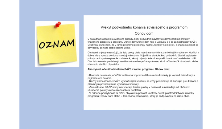 Fotka pre článok Pozor na podvodné konania súvisiace s programom Obnov dom