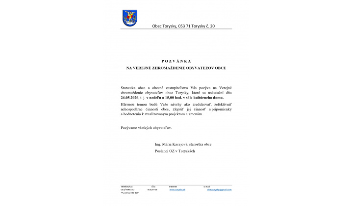 Fotka pre článok Pozvánka na verejné zhromaždenie obyvateľov obce