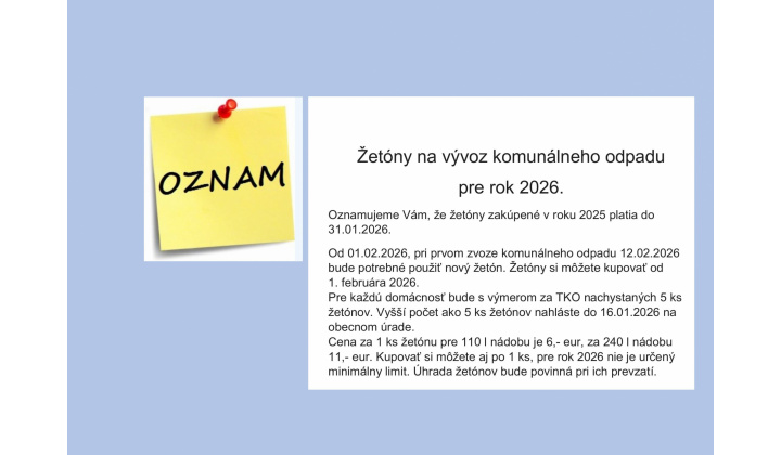 Fotka pre článok žetóny na vývoz TKO na rok 2026