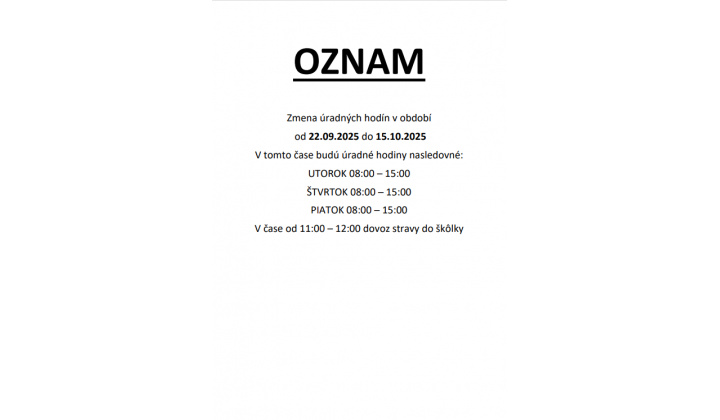 Fotka pre článok Zmena úradných hodín