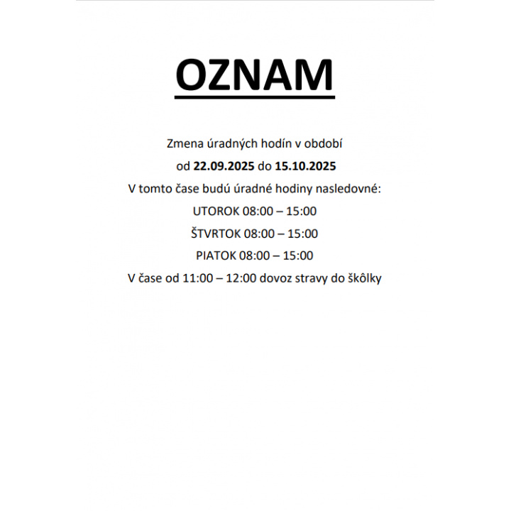 Menšia fotka pre článok Zmena úradných hodín