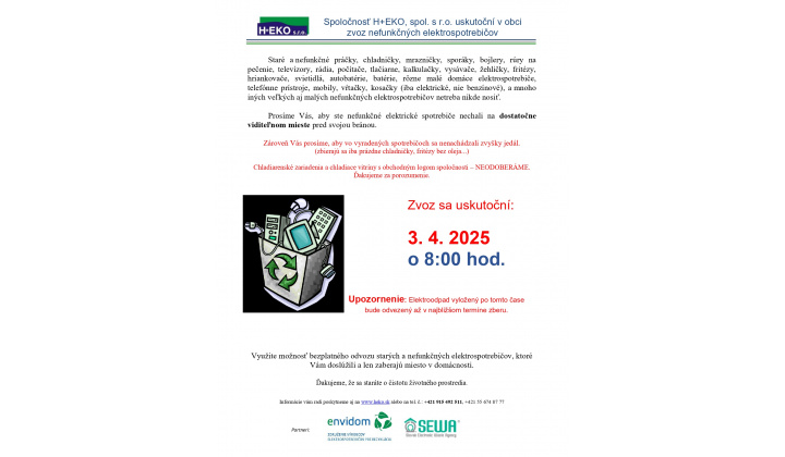 Fotka pre článok Zvoz elektro odpadu 3.4.2025
